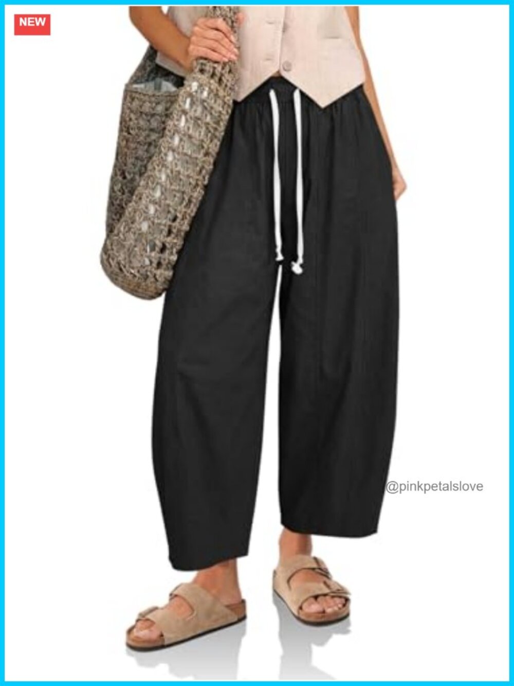High Waisted Drawstring Cropped Barrel Pants Wide Leg Casual Trousers